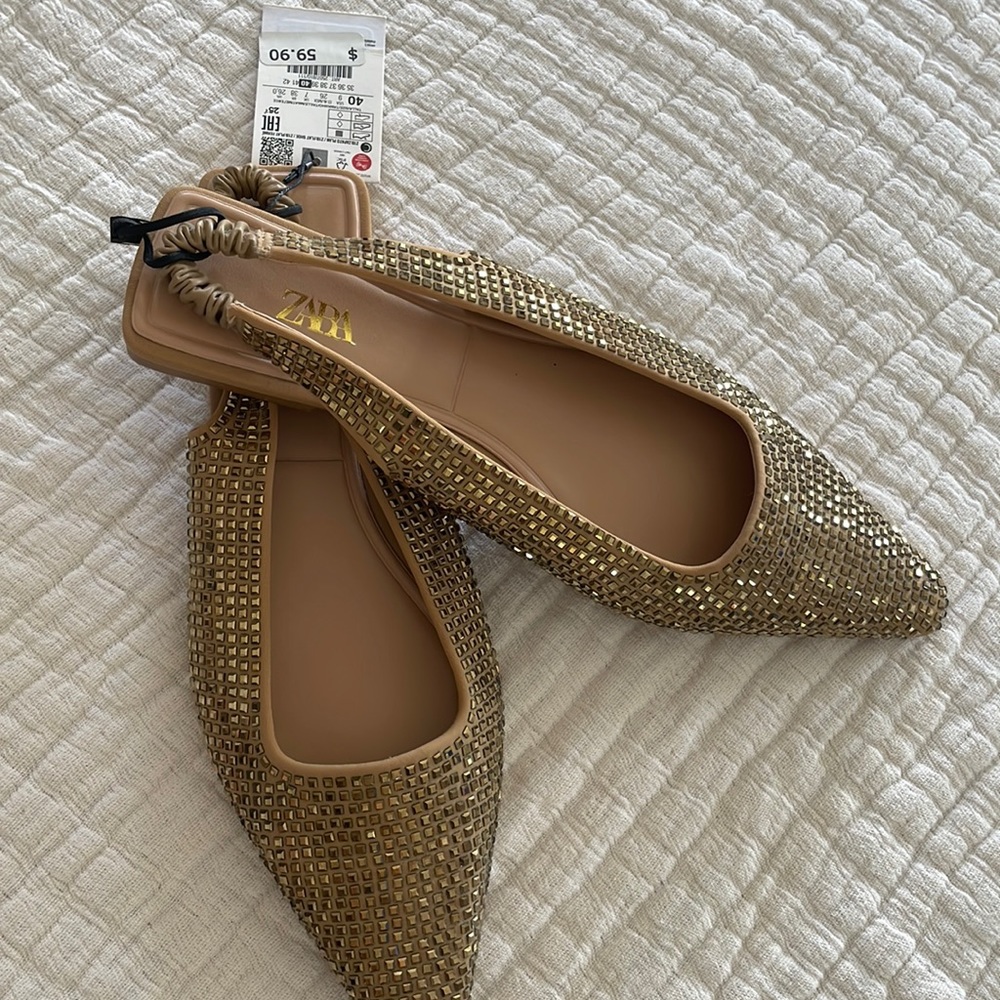 Zara gold color flat sling backs